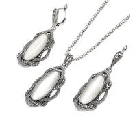 [Myetoggt] Vintage Tibetan Jewelry Set Stone Earrings Necklace Statement Piece Accessories for Women with Opal