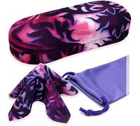 MyEyeglassCase Hard Glasses case - Small Chic Sunglasses with easy opening lip - Women Eyeglass w/Drawstring Pouch & Cloth, 6 As166l Purple Damask, Medium