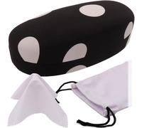 MyEyeglassCase Hard Sunglasses case - Women Glasses Case Holder - Large Durable Eyeglass Case Hard Shell with Pouch & Cloth, As113 Polka Dots, M L