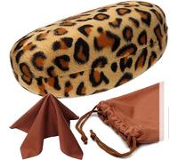 MyEyeglassCase® Large Hard Sunglasses Case | fits Large curved Sunglasses, with microfiber bag and cleaning cloth, Leopard Brown2, Large