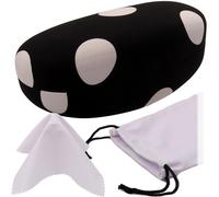 MyEyeglassCase® Large Hard Sunglasses Case | fits Large curved Sunglasses, with microfiber bag and cleaning cloth, Polka Dots Black / White, Large
