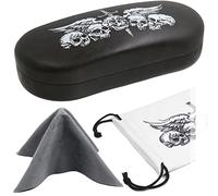 MyEyeglassCase - Large Sunglasses Case - Glasses Holder with Pouch & Cloth - Eyeglass Hard shell Medium - Extra Large frames, As87 Skulls, XL