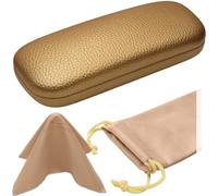 MyEyeglassCase Medium Protective Hard Shell Eyeglasses Case Small Sunglasses Case W/Cleaning Cloth, Gold, S