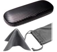 MyEyeglassCase Men Small Glasses case - Eyeglasses Hard Shell Holder Pouch & Cloth-Reading Slim & Narrow Case Heavy Duty, S5 Carborn Black, Ultrathin slim