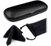 MyEyeglassCase Men Small Glasses case - Eyeglasses Hard Shell Holder Pouch & Cloth-Reading Slim & Narrow Case Heavy Duty, Black Classic, S