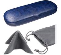 MyEyeglassCase Slim Hard Shell Eyeglass Case - Small Protective Glasses Case with Microfiber Pouch & Cleaning Cloth fit readers and reading frames durable and lightweight (S5 Navy Blue)