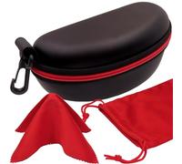 MyEyeglassCase Sports Sunglasses Case and Slim wallet Semi hard large glasses case w/belt clip soft pouch & cloth, B701 XL Black/Red, XL