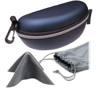 MyEyeglassCase Sports Sunglasses Case and Slim wallet Semi hard large glasses case w/belt clip soft pouch & cloth, B701 XL Blue/Blue, Large