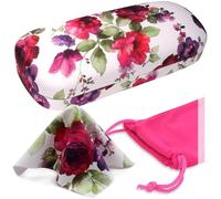 MyEyeglassCase Women's Hard Eyeglass Case | Protective Hard Shell Glasses Case with Pouch and Cloth, 1- Floral Cranberry Rose, Medium