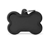 MyFamily Dog Medallion Made in Italy, Bone XL Black, Dog Tag, Hand-Enamelled in Aluminium and Rubber, Hushtag Collection