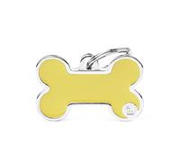 MyFamily Personalized Pet ID Tag Made in Italy, Large Yellow Bone, Free Engraving, Hand Enamelled in Metal, Basic Handmade Collection, 38X24 mm