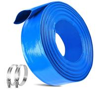 MYFAMIREA 1.5 IN x 30 FT Pool Backwash Hose Heavy Duty Drain Discharge Double PVC Layflat Hose with 2 Clamps, Weatherproof Burst Resistant for Water Transfer, Sump Pump, Pool Filter, Drain (9.2M,Blue)