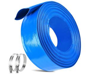 MYFAMIREA 1.5 IN x 30 FT Pool Backwash Hose Heavy Duty Drain Discharge Double PVC Layflat Hose with 2 Clamps, Weatherproof Burst Resistant for Water Transfer, Sump Pump, Pool Filter, Drain (9.2M,Blue)
