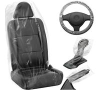 MYFAMIREA 250 Pcs Disposable Car Seat Covers with Steering Wheel, Gear Shift and Handbrake Covers, Clear Plastic Seat Protector Universal for Cars Auto Truck Bus Airplane