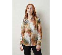 MyFashion Women's Abstract Print Buttoned Long Sleeve Shirt in Light Brown | Size: Large MyFashion Light Brown L