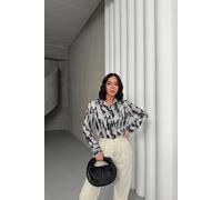 MyFashion Women's Abstract Print Long Sleeve Button-Up Shirt in Grey | Size: Medium MyFashion Grey M