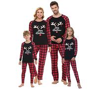 MyFav Christmas Family Matching Pyjamas Plaid Deer Long Sleeve Tops and Long Pants Sleepwear for Women Men Kid (Red Plaid,Kids,2Y)