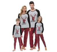 MyFav Christmas Family Pyjamas Sets Matching Long Sleeve Shirt Plaid Long Pants Nightwear Outfits for Dad Mom Kids Girls Boys (Black Grey,Kids,6Y)