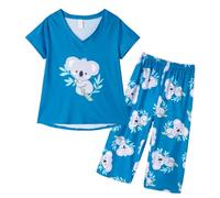 MyFav Summer Pyjama for Women V Neck Short Sleeve Koalas Shirt and Capri Pants Sleepwear Pjs Sets Fashion Loungewear,Blue Koala,3XL