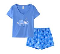 MyFav Women's Pyjamas Sets Short Sleeve Top Sleepwear with Shorts Casual Comfy Pj Set Loungewear,Blue Sloth,L