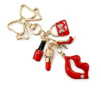 MyfavoriteK Chic Red Lipstick Keychain for Women - Fashion Purse Charm with Love Heart, Lips & Bag Pendant, Red Shoe, 3.3 Inches