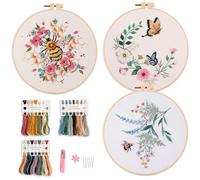 Myfelicity Embroidery Kit, 3 Decorative Hoop Art Designs with Honeycomb and Garden Patterns, DIY Needlework Set (Butterflies and Bees)