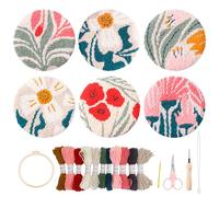 Myfelicity Punch Needle Coasters kit, 6-Piece Flower Pattern Set - Cup Holder DIY Punching Needle Embroidery Kit(67101)