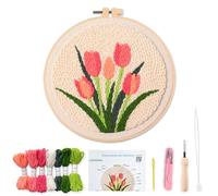 Myfelicity Punch Needle kit,Tulip Embroidery Kit - Punch Needle DIY Craft Set with Vintage Tulip Design, Perfect for Handmade Decor & Floral Stitching Projects