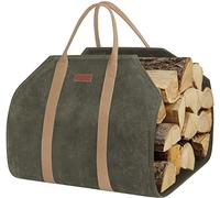 MYFIREPLACEDIRECT Sturdy Waxed Canvas Firewood Log Carrier, Durable Firepalce Wood Bag with Reinforce Duty Straps Green