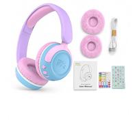 myFirst CareBuds Max Wireless Over-Ear Headphones for Kids with Built-In Mic, Smart Transparency Mode, Touch Controls, 85dB Vol Lmt, Lightweight and Durable for Boys and Girls (Cotton Candy Mix)
