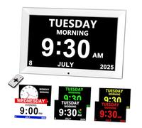 MYFMLI Digital Alarm Clock with Date and Day of W or Seniors-18 Alarms 3 Reminder Digital Calendar Auto Dimmable Perfect for Elderly (10inch White)