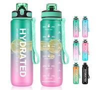 MYFOREST 1000ml/32oz Sports Water Bottle, Time Marker for Motivational Hydration, Drop-proof, BPA-free, Wide Mouth for Easy Clean: Cold/Hot/Carbonated/Cider
