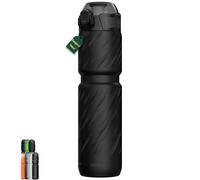 MYFOREST 24oz/700ml Insulated Bike Water Bottle, Surgical Steel: No Plastic Taste, Stronger Grip for MTB & Gravel, Gulp/Sip 2-in-1, Dirt Cap/Anti-Scratch (Black Storm)