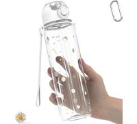 MYFOREST 34oz/1L Sport Water Bottle, Light Tritan, Quick-Open Gulp Lid/Straw 2-in-1, Leak-Proof, Dishwasher-Safe, BPA-Free, Drop-Resist & Scratch-Resist for Travel/Gym/Office (Daisy)