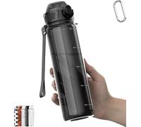 MYFOREST 34oz/1L Sport Water Bottle, Light Tritan, Quick-Open Gulp Lid/Straw 2-in-1, Leak-Proof, Dishwasher-Safe, BPA-Free, Drop-Resist & Scratch-Resist for Travel/Gym/Office (Clear Black Minimalism)