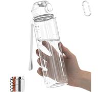 MYFOREST 34oz/1L Sport Water Bottle, Light Tritan, Quick-Open Gulp Lid/Straw 2-in-1, Leak-Proof, Dishwasher-Safe, BPA-Free, Drop-Resist & Scratch-Resist for Travel/Gym/Office (Clear Minimalism)