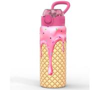 MYFOREST 3D Ice Cream Water Bottle, Odor-free Liner & Triple Insulated | No Plastic Taste, 3D Touch Shell, 360° Leak-proof, Adorable Seamless Pattern for Trend Hoppers/Gifts, Strawberry Ice Cream 3D