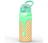 MYFOREST 3D Ice Cream Water Bottle, Odor-free Liner & Triple Insulated | No Plastic Taste, 3D Touch Shell, 360° Leak-proof, Adorable Seamless Pattern for Trend Hoppers/Gifts, Mint Ice Cream 3D