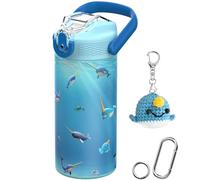 MYFOREST 400ml/14oz Insulated Kids Water Bottle, Odor-Free Surgical Grade Liner, Dishwasher-Safe, Name Spot, Soft Sipper (Ocean. Narwhals)