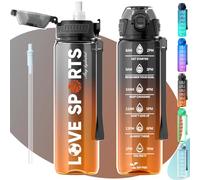 MYFOREST Sports Water Bottle, Time Marker for Motivational Hydration, Drop-proof, BPA-free, Wide Mouth for Easy Clean: Cold/Hot/Carbonated/Cider (1 L Black-Orange Translucent, 1000 ml)
