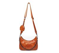 myfriday Small Crossbody Hobo Handbags for Women, Multipurpose Soft Shoulder Bag Lightweight Retro Oil Wax Leather Tote Bag with Coin Purse & Metal Chain