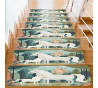 Myfsucce 1 Pcs Stair Tread - 20 X 76cm Non-Slip Stair Carpet Treads Reusable Peel and Stick Staircase Runner Rugs Covers for Elders, Kids and Pets,Unicorn Mother Baby Castle