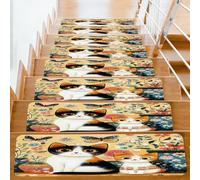 Myfsucce 10 Pcs Stair Tread - 20 X 76cm Non-Slip Stair Carpet Treads Reusable Peel and Stick Staircase Runner Rugs Covers for Elders, Kids and Pets,Mother And Kitten Floral
