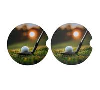 Myfsucce 2 Pack Car Cup Holder Coaster, Golf Ball On Club Absorbent Ceramic Car Coasters with Non-Slip Cork Base Cars Interior Accessories for Women Men