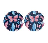 Myfsucce 2 Pack Car Cup Holder Coaster, Nightsky Butterfly Feather Absorbent Ceramic Car Coasters with Non-Slip Cork Base Cars Interior Accessories for Women Men