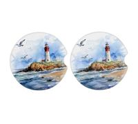 Myfsucce 2 Pack Car Cup Holder Coaster, Ocean Lighthouse Absorbent Ceramic Car Coasters with Non-Slip Cork Base Cars Interior Accessories for Women Men