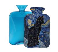 Myfsucce 2L Hot Water Bottle with Cover Black Cat Oil Painting Print - Reusable PVC Hot Water Bag for Pain Relief, Cramps & Warmth (12.2x8in)