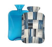 Myfsucce 2L Hot Water Bottle with Cover Blue and Grey Abstract Modern Print - Reusable PVC Hot Water Bag for Pain Relief, Cramps & Warmth (12.2x8in)