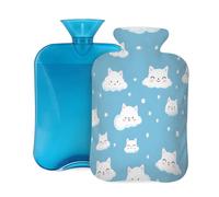 Myfsucce 2L Hot Water Bottle with Cover Cartoon Cat Cloud Print - Reusable PVC Hot Water Bag for Pain Relief, Cramps & Warmth (12.2x8in)