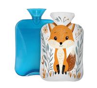 Myfsucce 2L Hot Water Bottle with Cover Cartoon Fox Print - Reusable PVC Hot Water Bag for Pain Relief, Cramps & Warmth (12.2x8in)